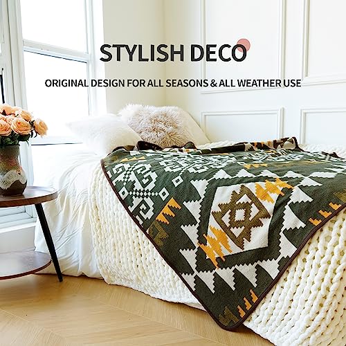 ACUSHLA Merino Wool Blanket - Soft Warm Thick Bed Couch Camp Outdoor Sleeping Blanket Throw All Weather, Aztec Style Green 63" x 51" - Image 2