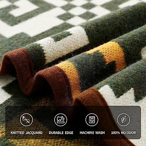 ACUSHLA Merino Wool Blanket - Soft Warm Thick Bed Couch Camp Outdoor Sleeping Blanket Throw All Weather, Aztec Style Green 63" x 51" - Image 5