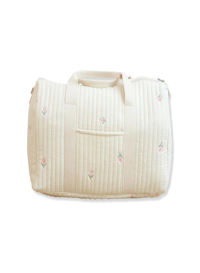 SONARIN Large Capacity Embroidery Diaper Bag Tote,Lightweight Travel Duffel Bag Messenger Bag Nappy Changing Bag Mummy Bag(Tulip) - Image 1