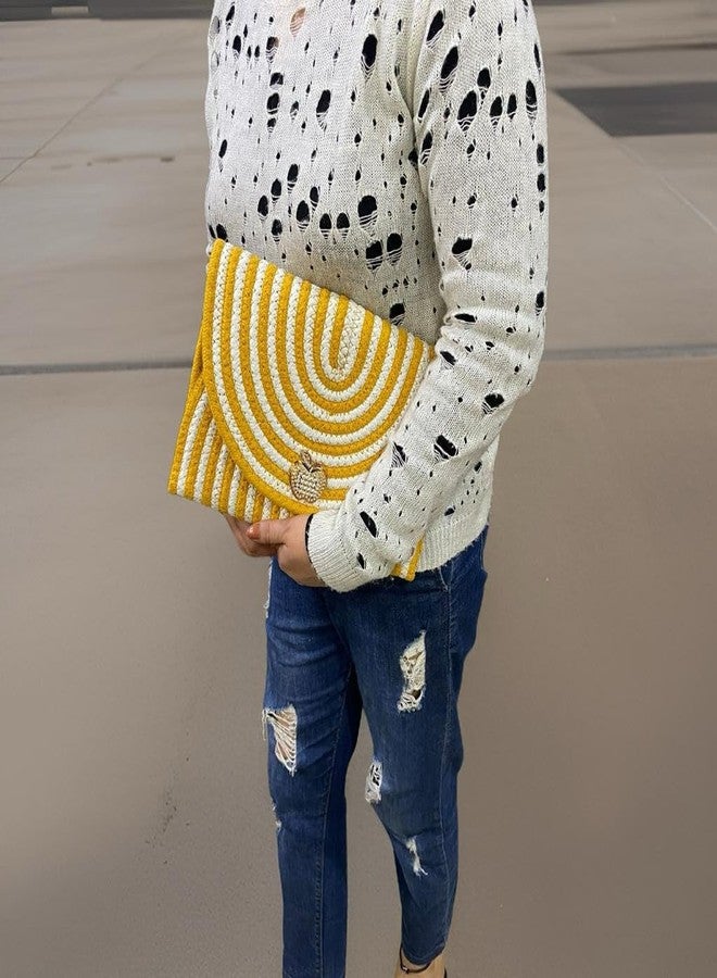 Rosslyn Jute Cotton Handicraft Casual and Stylish Handknitted Jute Handbag For Women Handheld Bags - Yellow - Image 2