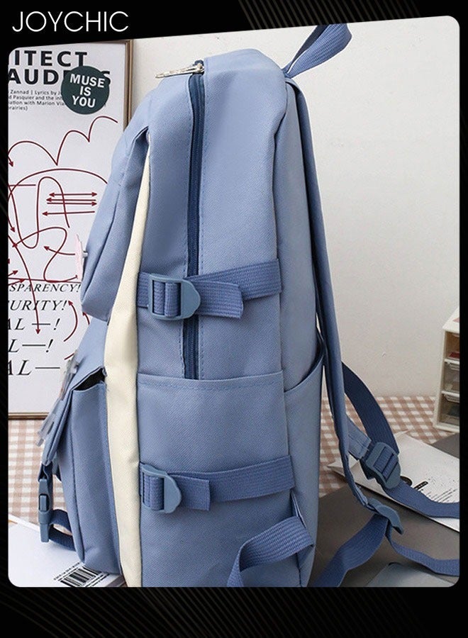 Joychic -Piece Canvas Large Capacity School Backpack Set Multifunction Brief School Bag With Pencil Pouch For Middle High College Students Blue  - Image 5
