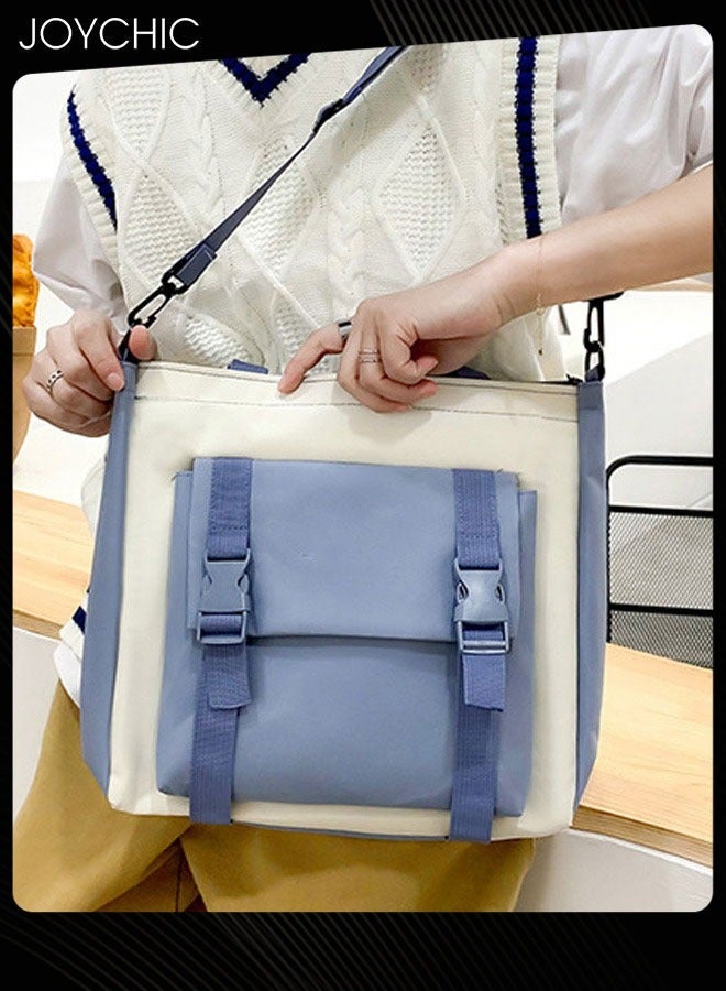 Joychic -Piece Canvas Large Capacity School Backpack Set Multifunction Brief School Bag With Pencil Pouch For Middle High College Students Blue  - Image 4