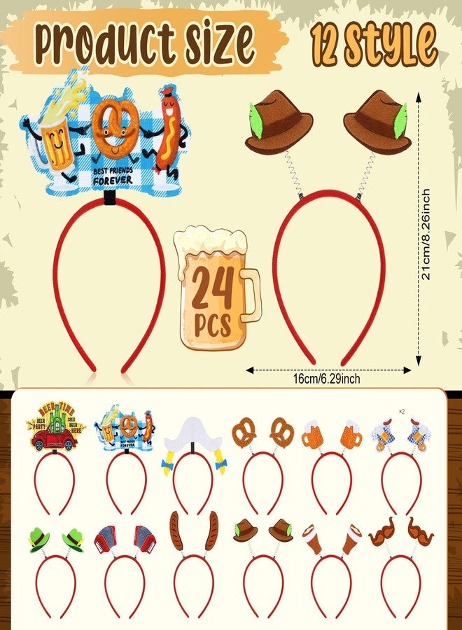 سندير مجموعة سندير من 24 قطعة من عصابات الرأس على شكل قبعات مهرجان أكتوبر، عصابات رأس بطابع البيرة، زينة رأس لمهرجان أكتوبر، زينة أكواب البيرة، إكسسوارات حفلات لمستلزمات المهرجانات، 12 نمطًا متنوعًا - Image 2