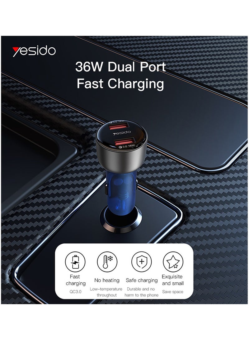 Yesido Y51 Super Fast Charger Dual Port PD Fast Charging 36W Max Charger - Black/Blue - Image 3