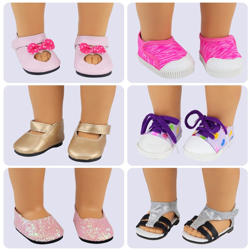 Ecore Fun 18 Inch Girl Doll Accessories Includes 9 Pairs of Shoes and 4 Pairs of Random Color Socks Fit for 18 Inch Girl Doll  Sandals Casual and Canvas Shoes  Roller Skates ect - Image 3