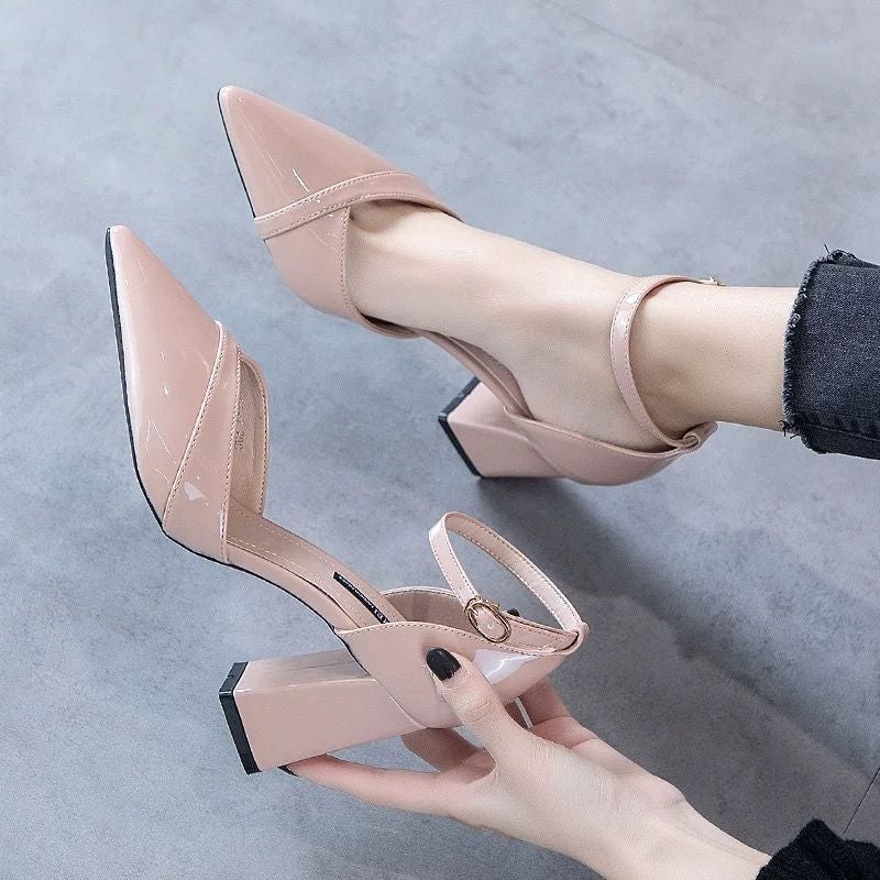 Style Shallow Pointed-Toe High Heels Fashion Versatile Single Shoes With Thick Heels, Hollow Design, Non-Slip, Height-Increasing Work Shoes - Image 5