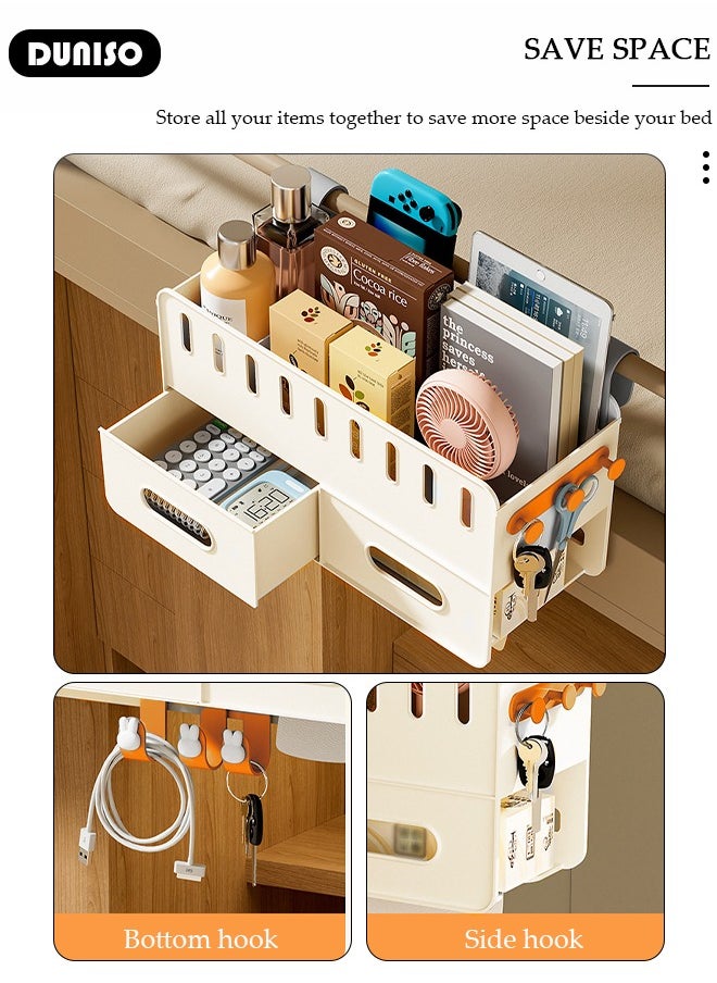 DUNISO Hanging Storage Basket with Hooks, Large Capacity Dorm Bedside Storage Box Rack, Bed Shelf Holder Organizer Caddy for Book Phone, Suitable for Home Office School Dormitory Bunk Beds Loft RV  - Image 5