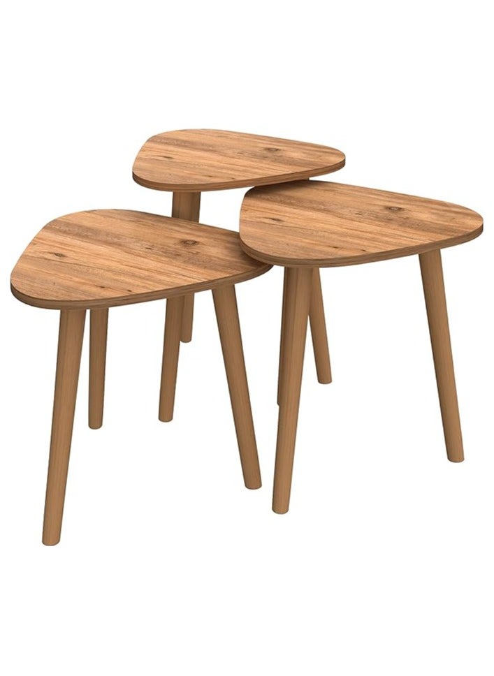 woodx - A set of three tables made from pine wood, including a round table with a wooden surface. This set is perfect for adding a touch of elegance to your living room or home office. - Image 1