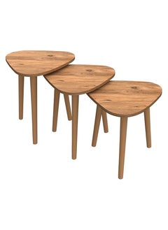 woodx A set of three tables made from pine wood, including a round table with a wooden surface. This set is perfect for adding a touch of elegance to your living room or home office.  - Image 2