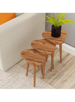 woodx A set of three tables made from pine wood, including a round table with a wooden surface. This set is perfect for adding a touch of elegance to your living room or home office.  - Image 4