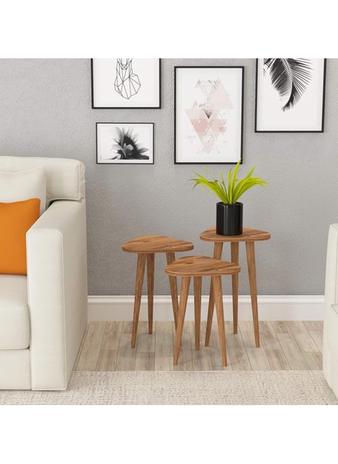 woodx - A set of three tables made from pine wood, including a round table with a wooden surface. This set is perfect for adding a touch of elegance to your living room or home office. - Image 1