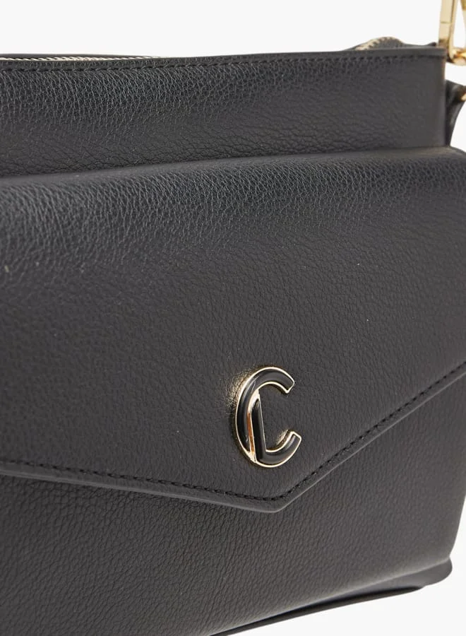 Le Confort Women Textured Crossbody Bag with Detachable Strap and Pouch