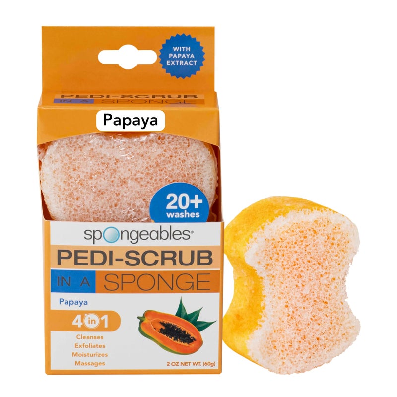Spongables Pedi Scrub Foot Exfoliating 20 Wash Sponge Papaya 1 Count