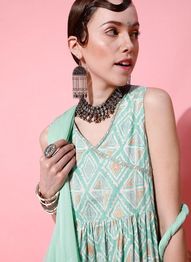 اندو ستريت Ethnic Motifs Printed Kurta Set for Women