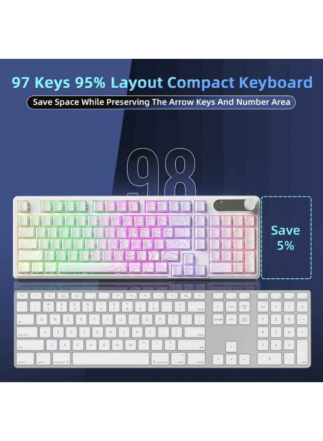 UCHUANG IP98 Big Gaming Keyboard, 95% RGB Backlit Wired Keyboard Membrane Keyboard, Side Printed Waterproof 98 Keys Quite Keyboards with Number Pad Quick Response PBT Keycaps for Windows/MacOS/Android PC Gamers - White - Image 3