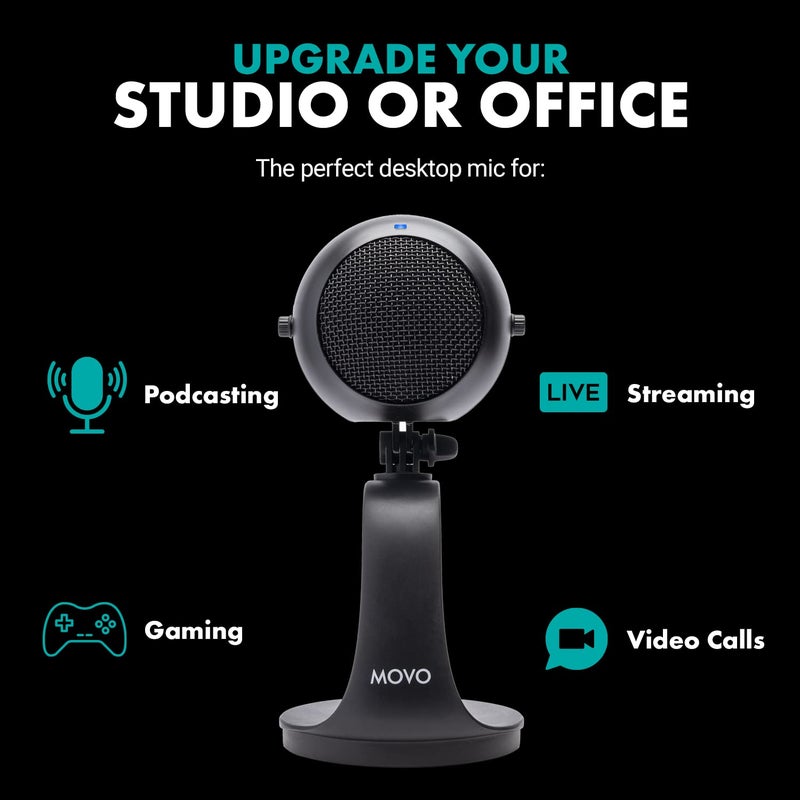 Movo WebMic USB Microphone with Desktop Stand in Black- Cardioid Condenser Computer Microphone for PC and Mac with Mic Gain, Headphone Monitoring- for Gaming, Podcast, Streaming, Video Conferencing - Image 3