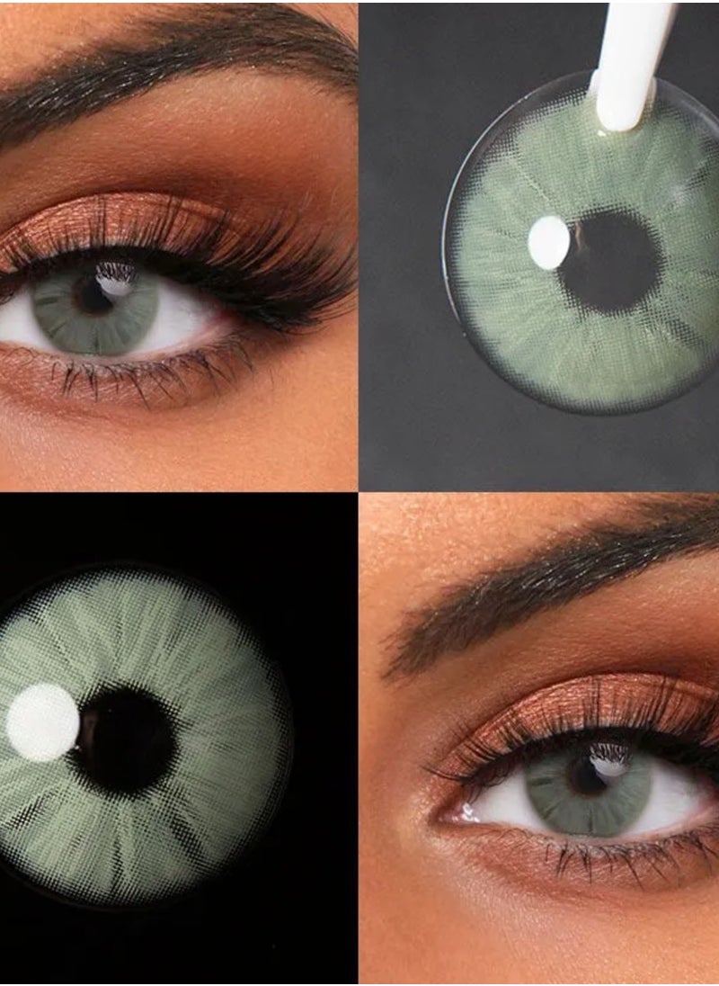 Unibling - Meta Green Yearly Colored Contact Lenses, Unisex Cosmetic Contact Lenses, Enlargement Collection, Light Green, With Case - Image 1