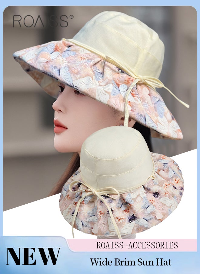roaiss Women's Lightweight Breathable Butterfly Bucket Hat, Wraparound Wide Brim Sun Hat, Summer Fashion Beach Outdoor Cap, Suitable for Gardening, Fishing, Traveling - Image 1