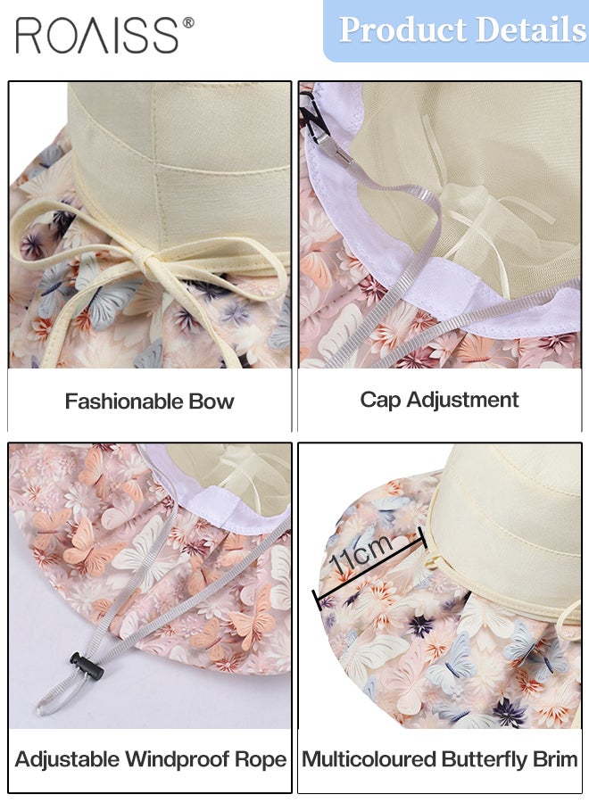 roaiss Women's Lightweight Breathable Butterfly Bucket Hat, Wraparound Wide Brim Sun Hat, Summer Fashion Beach Outdoor Cap, Suitable for Gardening, Fishing, Traveling - Image 3