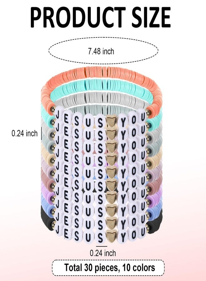 Jaarssho 30Pcs Wwjd Jesus Loves You Bracelets Bulk Set, Handmade Beaded Friendship Bracelets with Religious Message, Colorful Faith Wristbands for Church Event, Party Favors Bible Group Daily Inspiration - Image 2