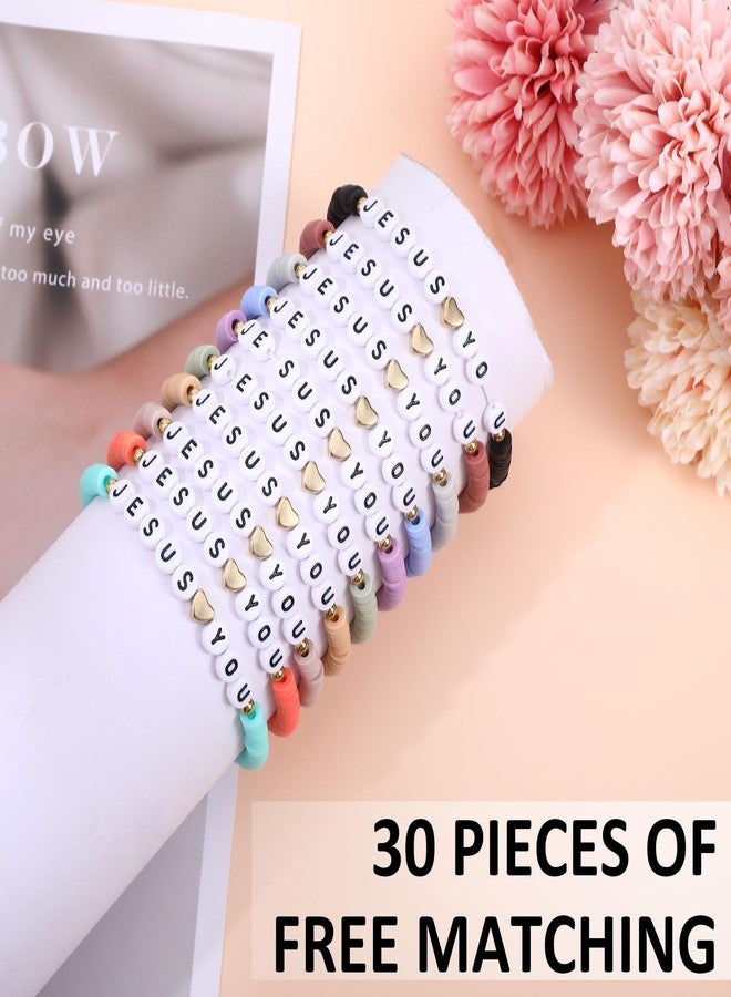 Jaarssho 30Pcs Wwjd Jesus Loves You Bracelets Bulk Set, Handmade Beaded Friendship Bracelets with Religious Message, Colorful Faith Wristbands for Church Event, Party Favors Bible Group Daily Inspiration - Image 3