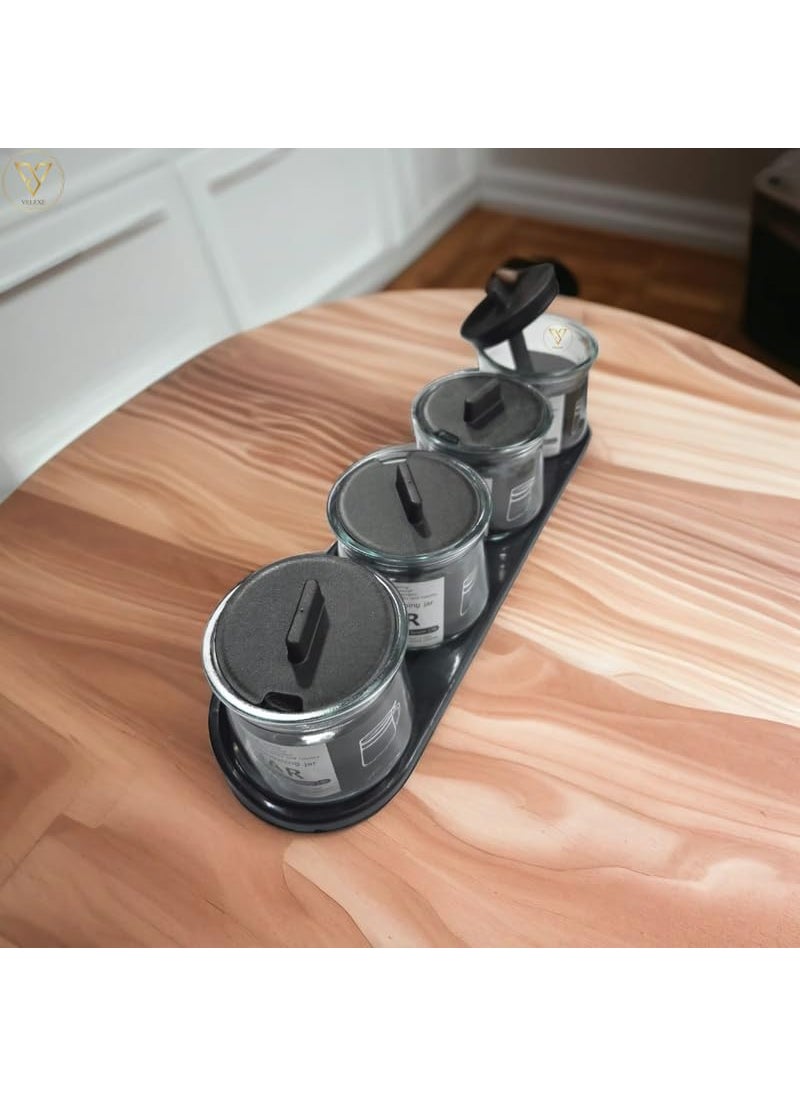 VELEXE - VELEXE Premium Condiment Spice Jar Set 300ml Set of 4 Containers with Lids Spoons Tray Chutney Pickle Jar for Dining Table Transparent Spice Jars for Kitchen Essentials - Image 1