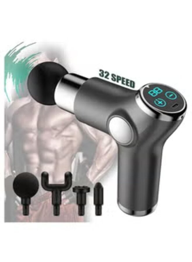 باس تيك جهاز مساج العضلات بأربعة رؤوس مختلفة وعدة سرعات لتناسب جميع أجزاء الجسم باللون الأسود - Image 4