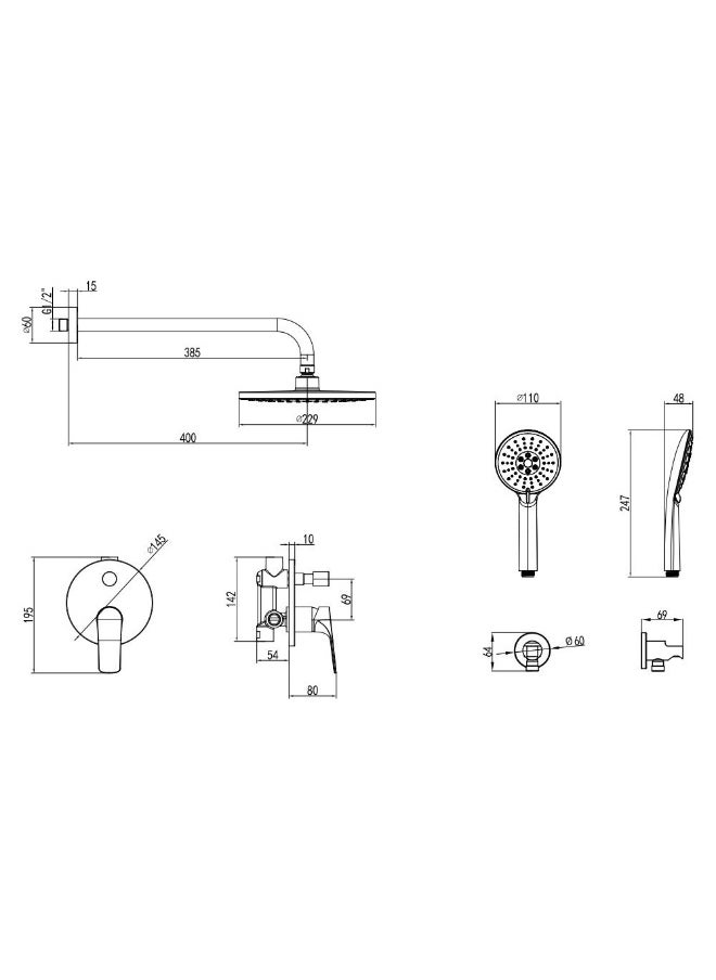 DANUBE HOME Milano Plus Brown 2 Way Concealed Bath Mixer Overhead & Hand Shower - Matt Grey Wall-Mounted Rainfall & Handheld Shower Brass Shower Faucet Bathroom Concealed Shower System - (40X22.9) Cm  - Image 2