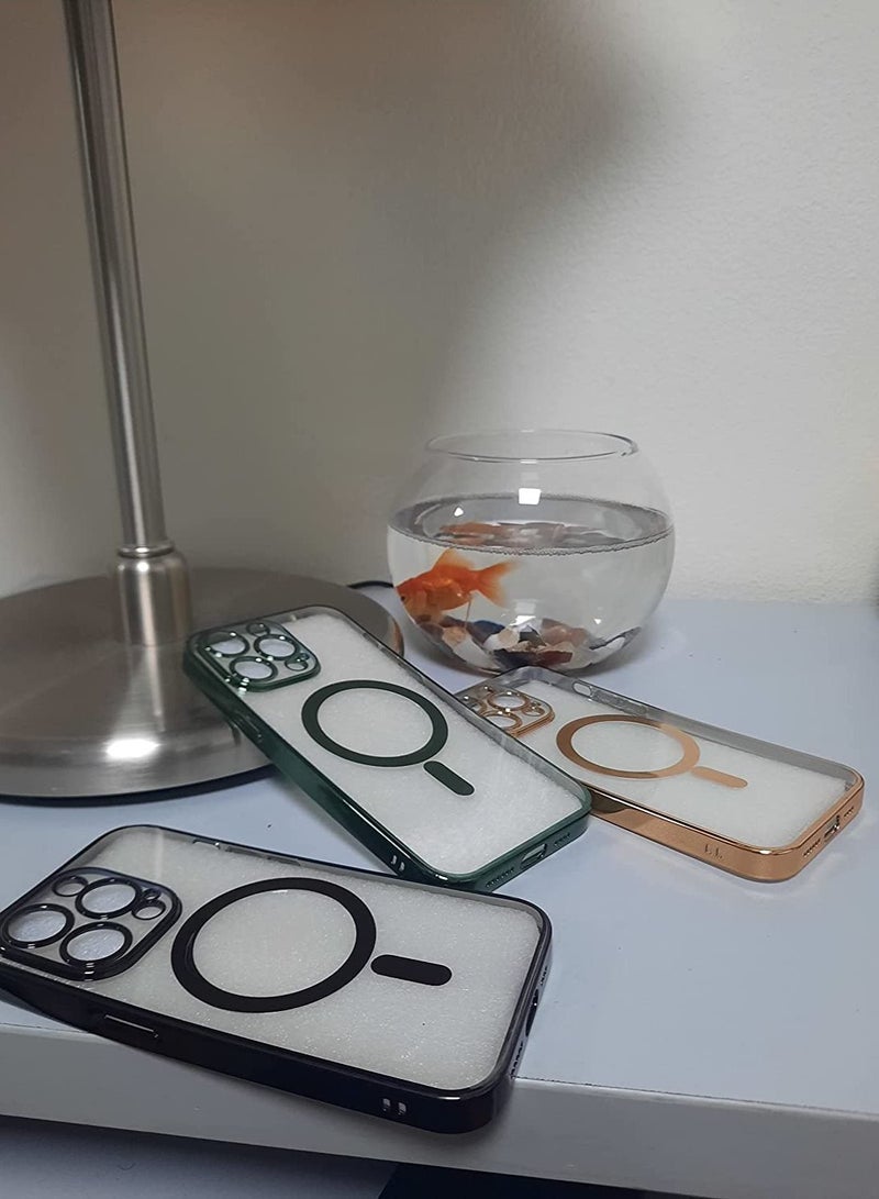 غطاء شحن لاسلكي مغناطيسي شفاف فاخر متوافق مع آيفون 14 برو|14 برو ماكس حواف سيليكون ناعمة فائقة النحافة واقي TPU PC هجين (أسود برو) - Image 3