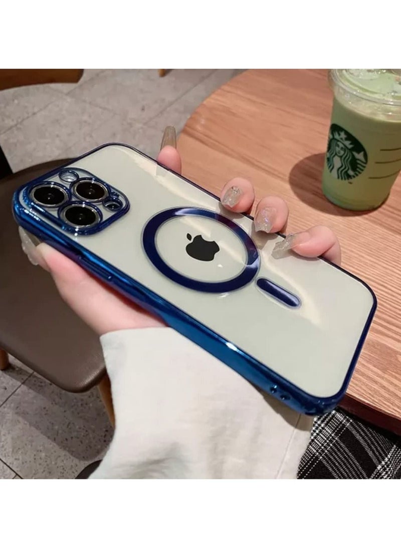 غطاء شحن لاسلكي مغناطيسي شفاف فاخر متوافق مع آيفون 14 برو|14 برو ماكس حواف سيليكون ناعمة فائقة النحافة واقي TPU PC هجين (أسود برو) - Image 4