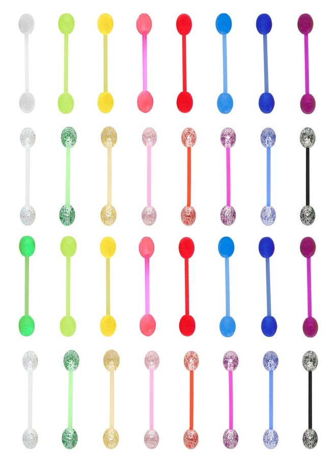 YUEWEESER Tongue Rings Plastic Clear 32Pcs 14G Acrylic Glow in Dark Flexible Straight Barbells Nipple Piercing Jewelry for Women Men Tongue Nippie Piercings 16mm - Image 1