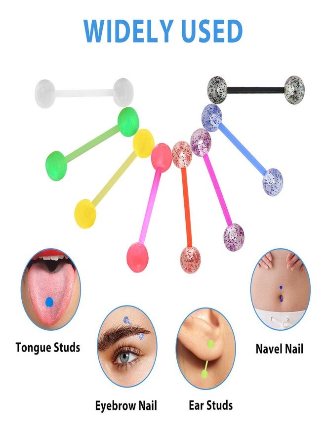 YUEWEESER Tongue Rings Plastic Clear 32Pcs 14G Acrylic Glow in Dark Flexible Straight Barbells Nipple Piercing Jewelry for Women Men Tongue Nippie Piercings 16mm - Image 5