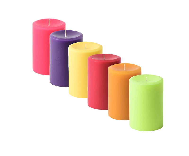 atorakushon® Smokeless Scented Paraffin Wax Multi Colour Round Pillar Candles Decoration for Party,Birthday Party,Dinner Table, Living Room Pack of 6 - Image 1
