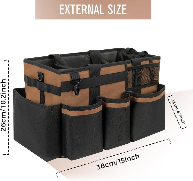 SCAVATA Wearable Cleaning Caddy, Cleaning Caddy Supplies Organizer with Handle & Shoulder Straps for Housekeepers, Under Sink & Car Cleaning Tool Organizers Bag with 4 Foldable Divider (Brown) - Image 5