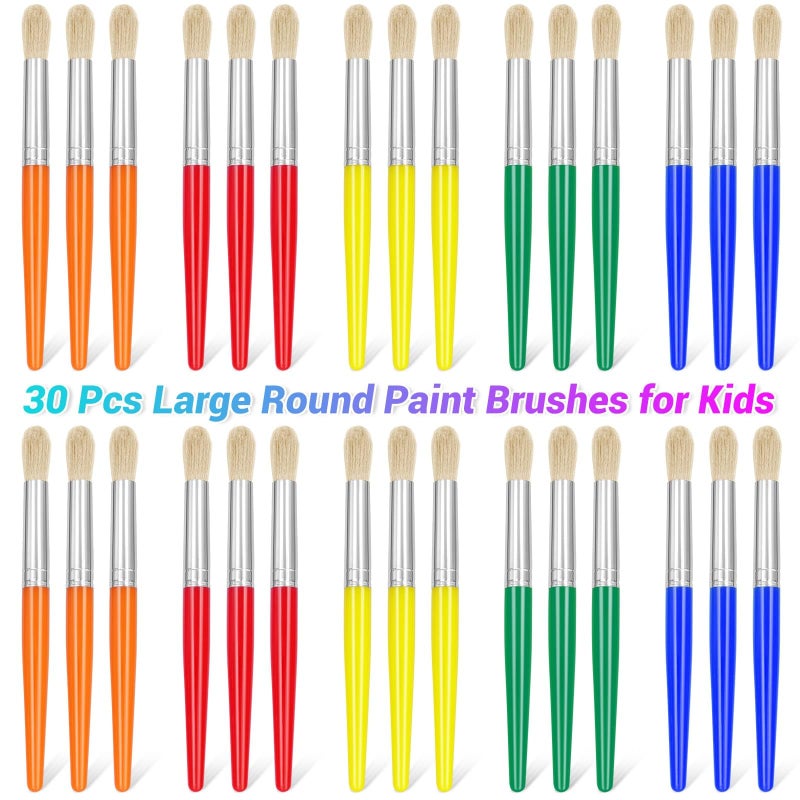 anezus 30Pcs Paint Brushes Anezus Round Paint Brushes for Kids Classroom Toddlers Paint Brush Set for Touch Up Preschool Daycare Washable Acrylic Paint Pumpkin Painting - Image 2