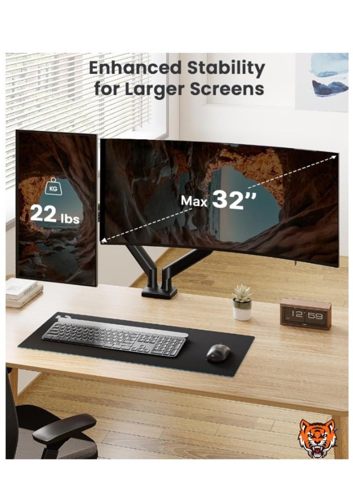 TIGER Dual Monitor Stand for up to 32-inch Screens – Max 22 lbs Load-Bearing per Arm, Adjustable Dual Monitor Mount, Sturdy Steel VESA Mount with Stable VESA 75x75/100x100mm  - Image 2