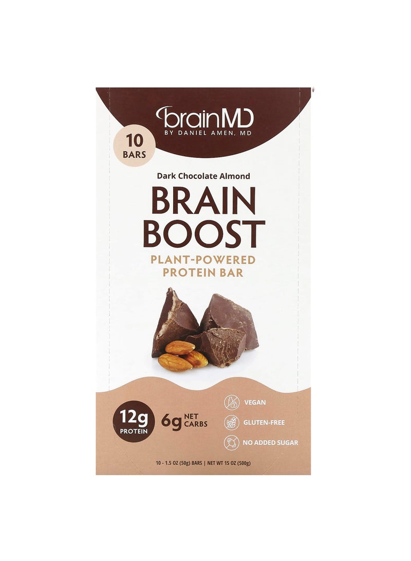 Brain Boost, Plant-Powered Protein Bar, Dark Chocolate Almond, 10 Bars, 1.5 oz (50 g) Each
