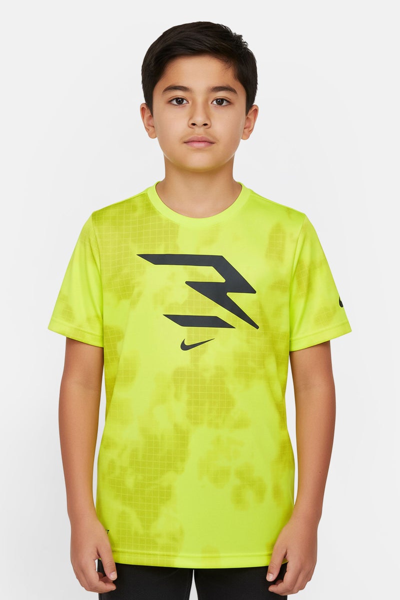 Nike 3Brand by Russell Wilson Kids Boy Brand Logo Short Sleeve Football Jersey, Neon Green - Image 1