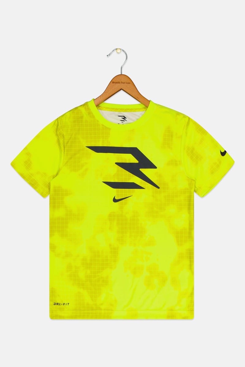 Nike 3Brand by Russell Wilson Kids Boy Brand Logo Short Sleeve Football Jersey, Neon Green - Image 2