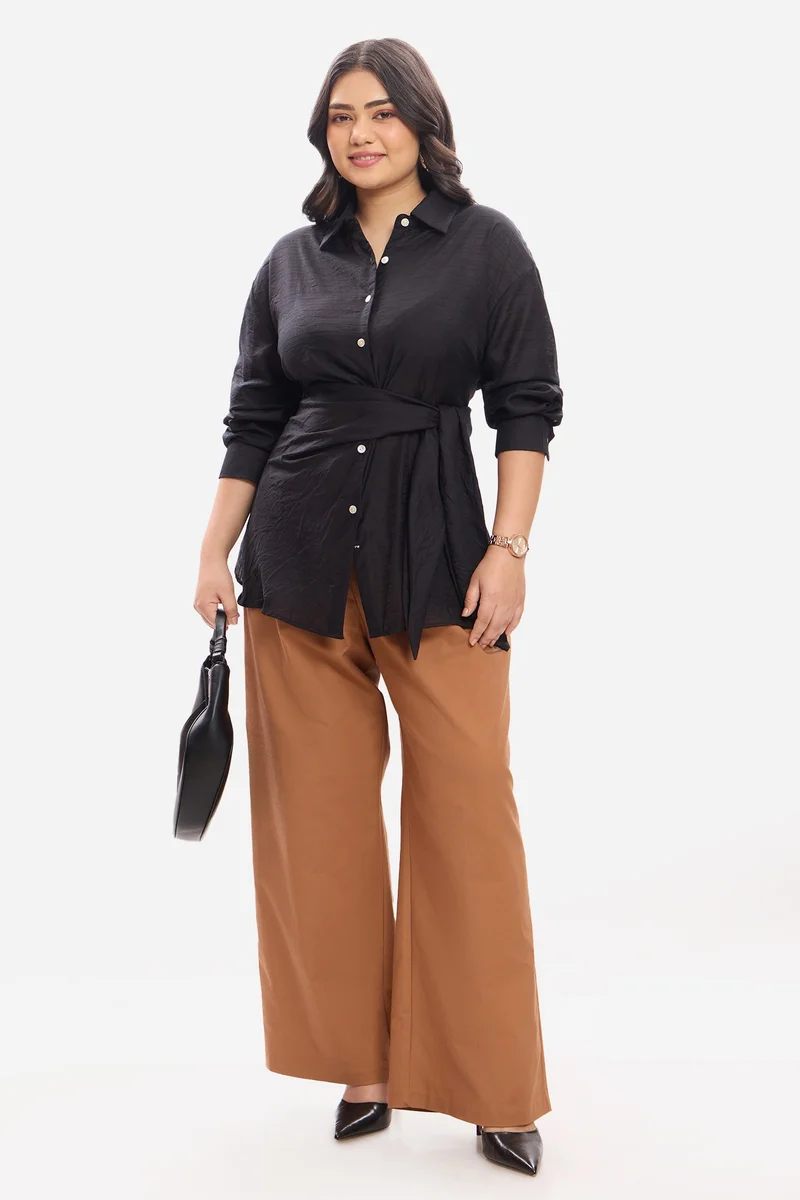 فيرجيو Self Design Viscose Tie-Up Wrap Plus Size Shirt for Women