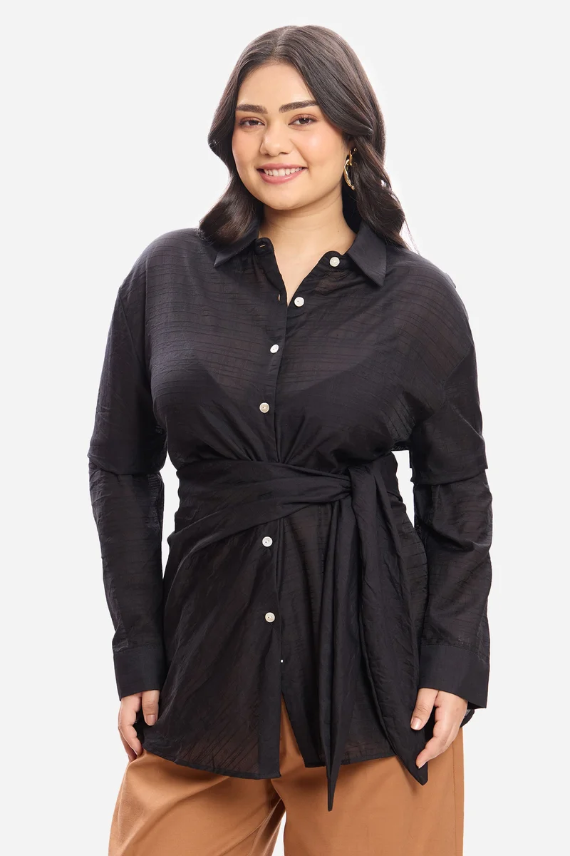 فيرجيو Self Design Viscose Tie-Up Wrap Plus Size Shirt for Women
