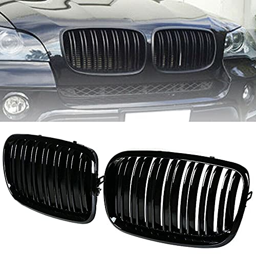 BILLDIO Front Bumper Kidney Grille Grill Glossy Black Compatible with 2007-2014 BMW X5 E70 X6 E71 Dual Slat Double Line - Image 1