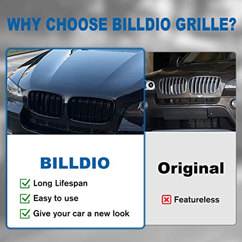 BILLDIO Front Bumper Kidney Grille Grill Glossy Black Compatible with 2007-2014 BMW X5 E70 X6 E71 Dual Slat Double Line - Image 5