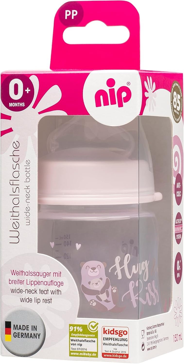 Nipp Wide-Neck Polypropylene Bottle with Silicone Teat, 150ml, 0 Months, Made in Germany, Pink - Image 5