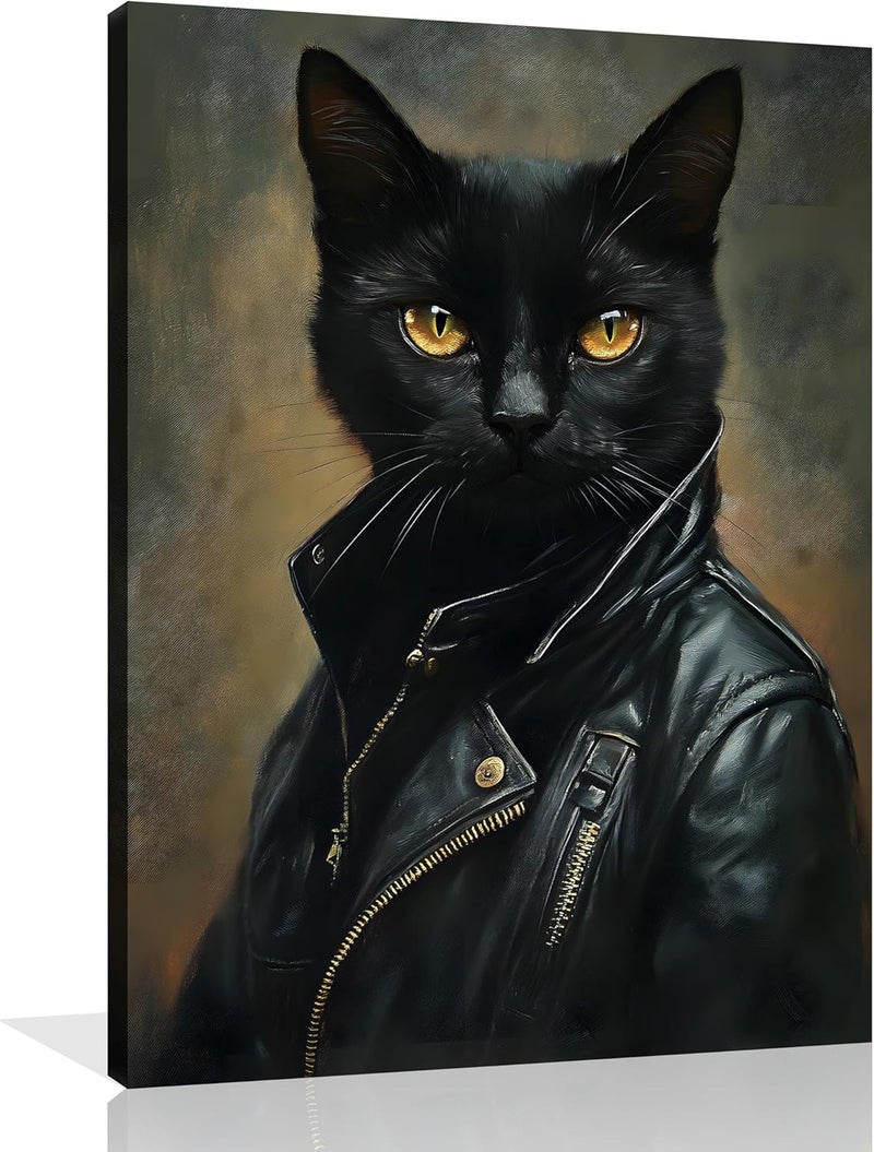 OWNANRTHM Gothic Cat Canvas Wall Art - Funny Black Cat Painting - Image 1