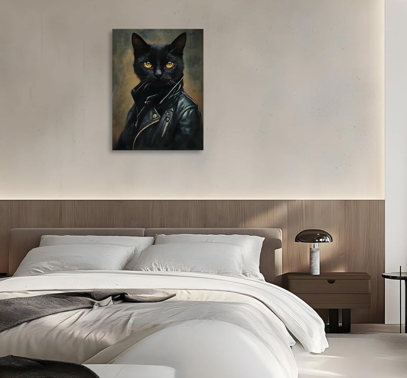 OWNANRTHM Gothic Cat Canvas Wall Art - Funny Black Cat Painting - Image 4