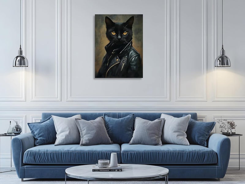 OWNANRTHM Gothic Cat Canvas Wall Art - Funny Black Cat Painting - Image 3