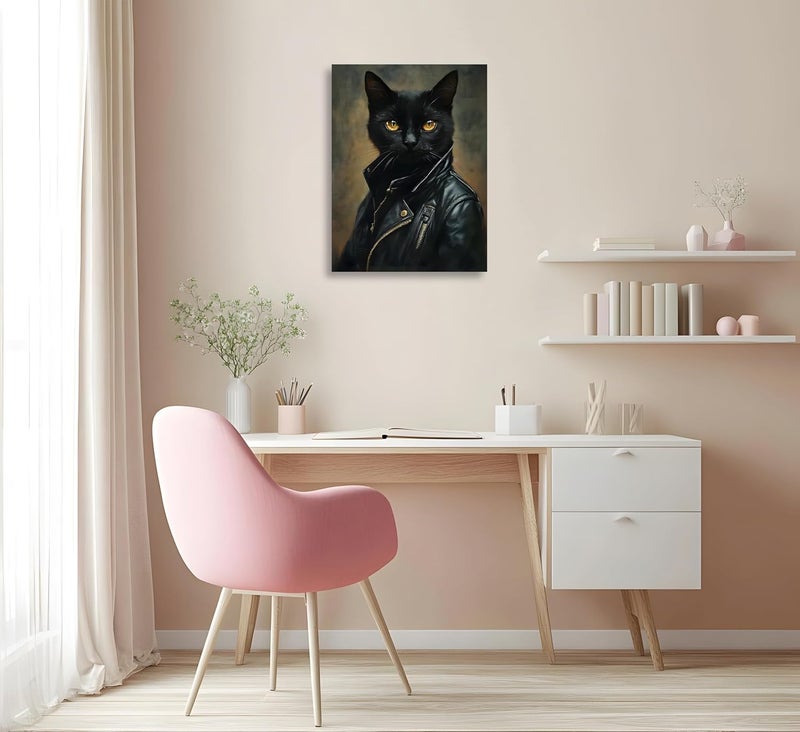 OWNANRTHM Gothic Cat Canvas Wall Art - Funny Black Cat Painting - Image 5