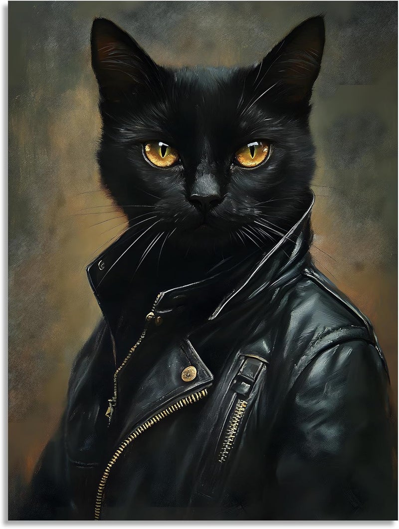OWNANRTHM Gothic Cat Canvas Wall Art - Funny Black Cat Painting - Image 2