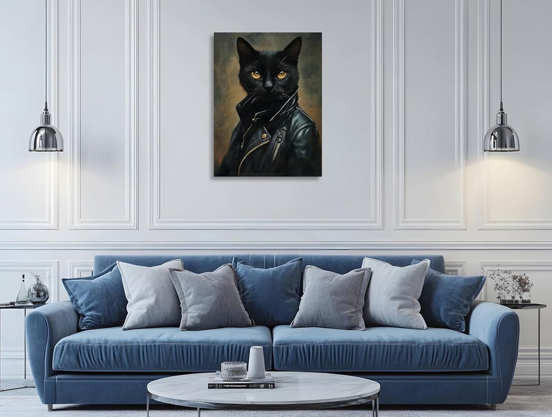 OWNANRTHM Gothic Cat Canvas Wall Art - Funny Black Cat Painting - Image 3